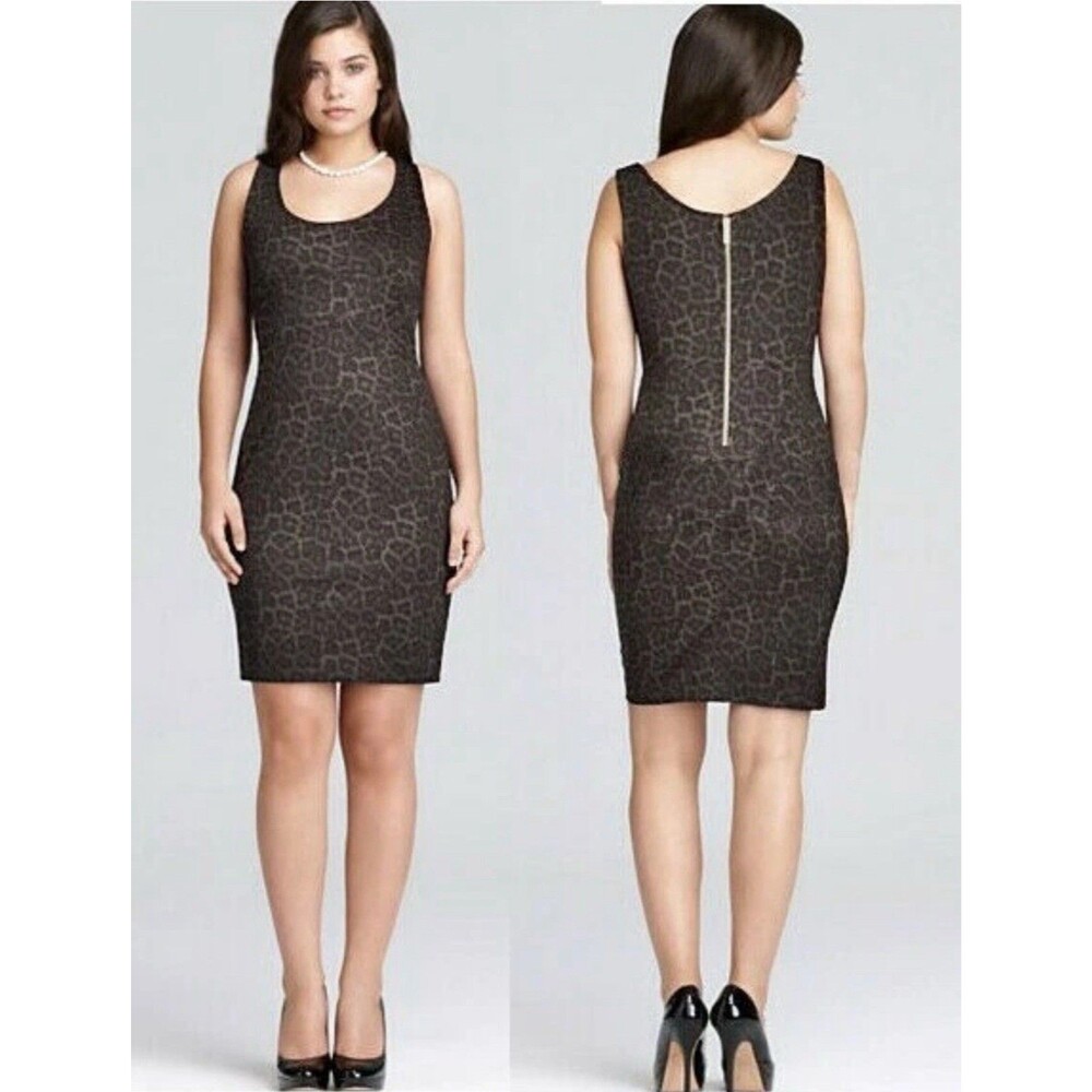 Michael Kors NWT Leopard Print Sleeveless Zip Stretch Midi Dress Women Sz 24W